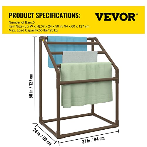 5 Bar Brown Freestanding PVC Pool Towel Rack with 8 Towel Clips L490