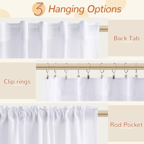 Natural Cream Linen Curtains 90 inch Long 2 Panels Semi Sheer Light Filtering Back Tab Rod Pocket E44846