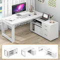 White L Shaped Corner Desk with 3 Drawers and 2 Shelves L62379