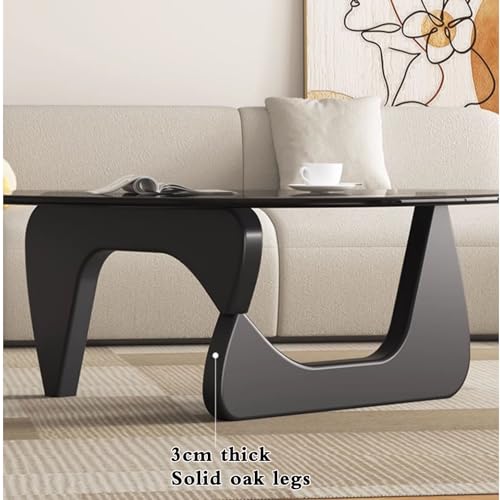 Transparent Black Glass Coffee Table with Solid Wood Frame W77234