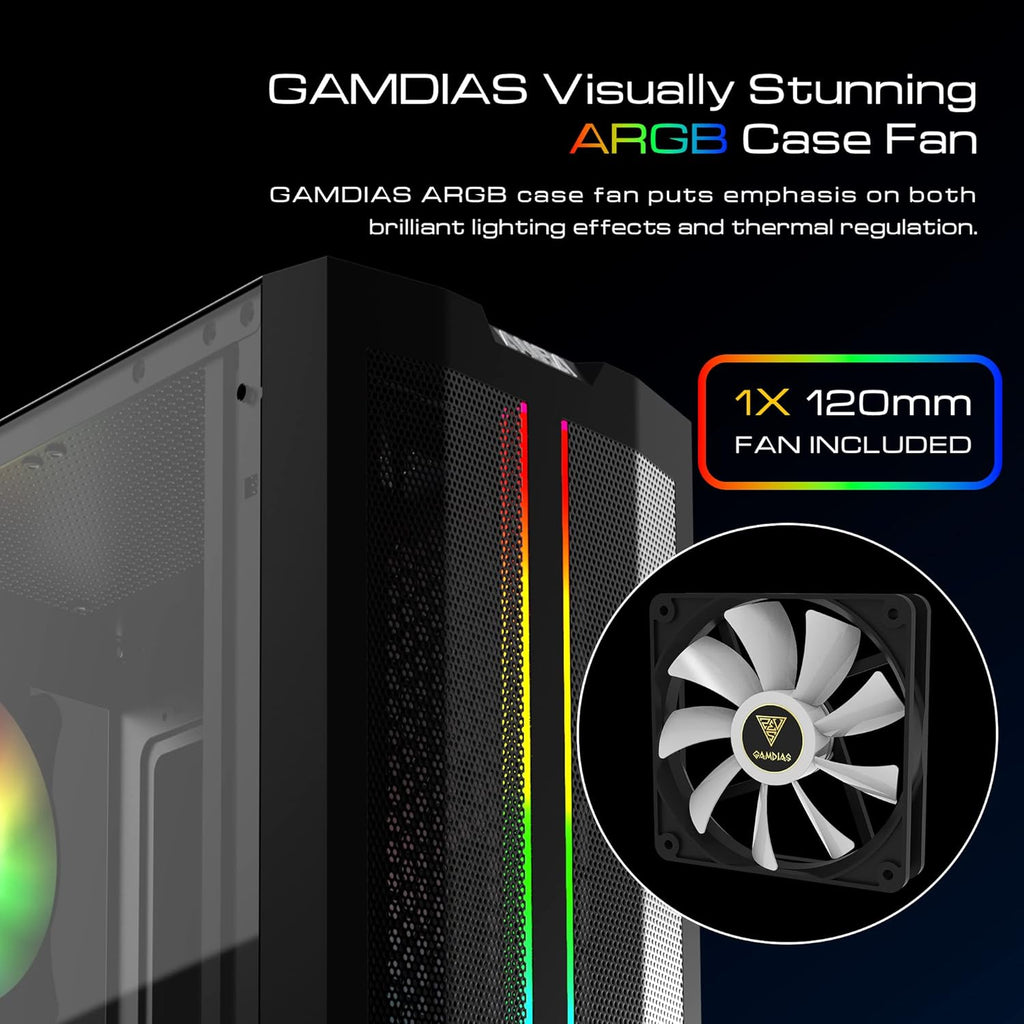 ATX Mid Tower Gaming Computer PC Case with Side Tempered Glass and 120mm ARGB Case Fans R122174