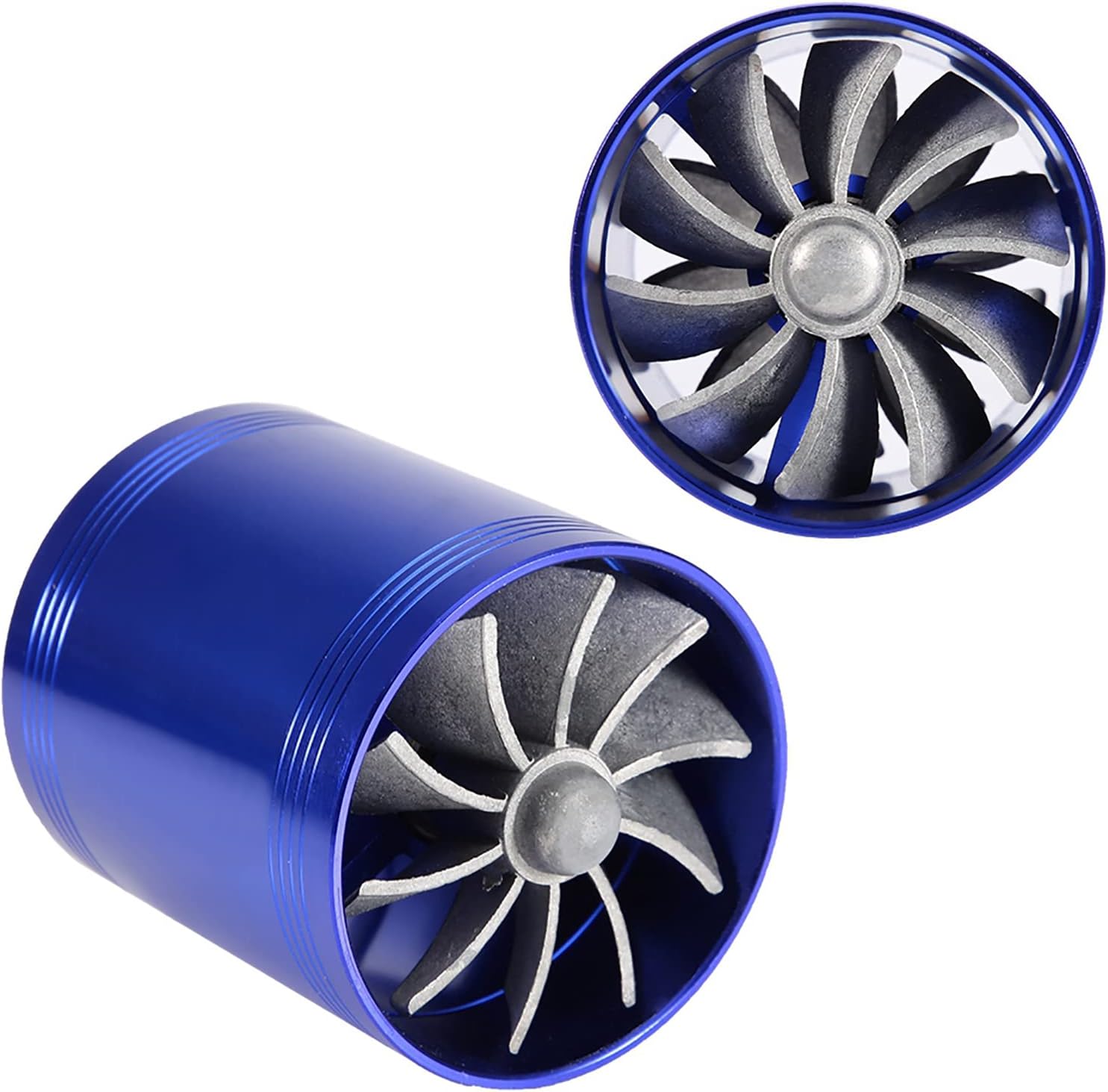 Twin Fan Turbine Car Air Intake Turbocharger Super Gas Fuel Saver Turbo (Blue) G7421