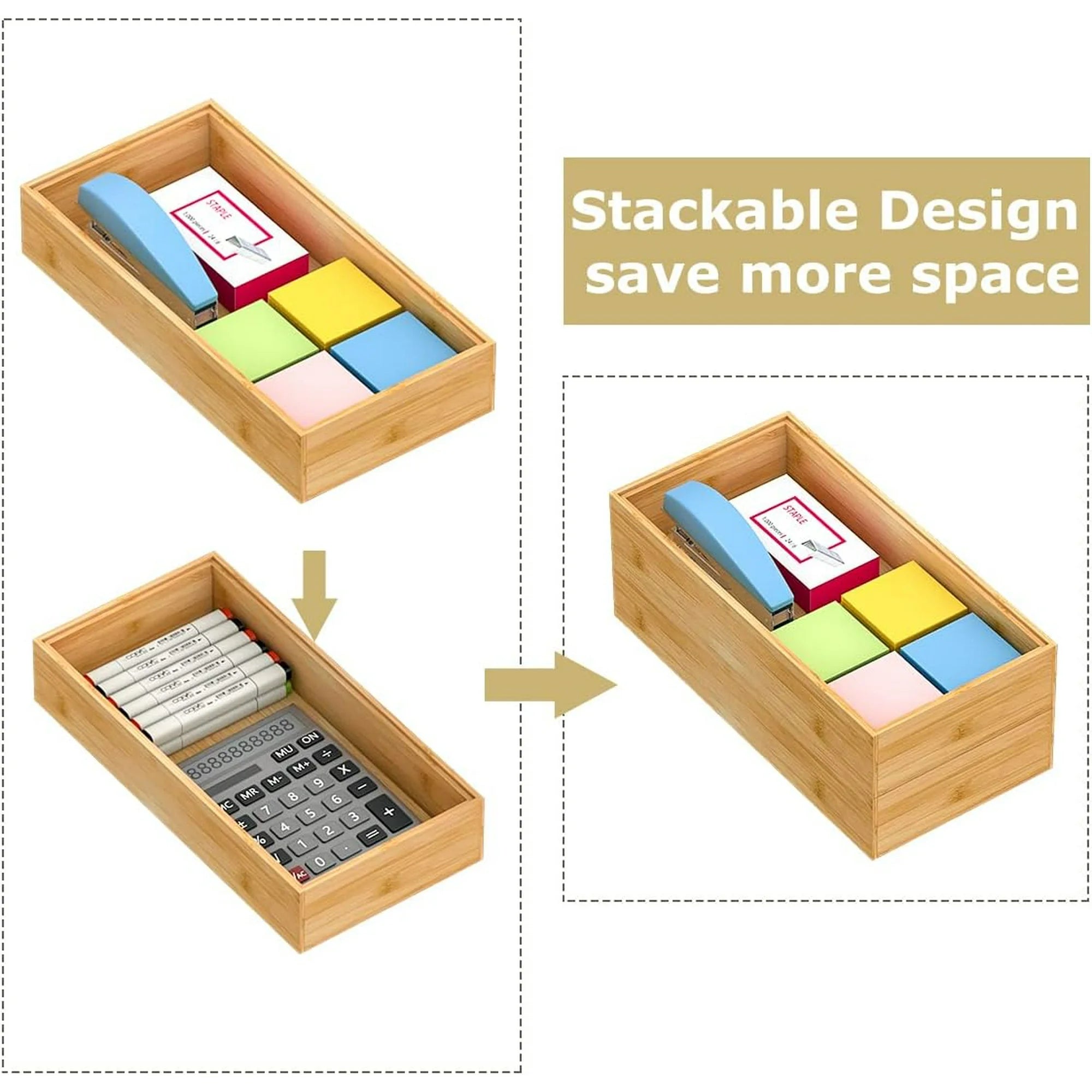 Bamboo Wood Stackable Silverware Tray Utensil Drawer Organizer W68571