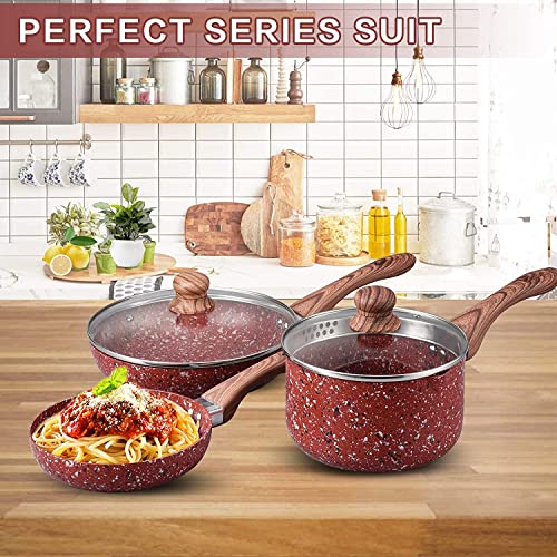 5 Piece Nonstick Cookware Set with Saucepan and Frying Pans M383