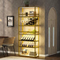 Gold 6 Tier Freestanding Wine Rack with Glass Holder and Storage Shelves X5652
