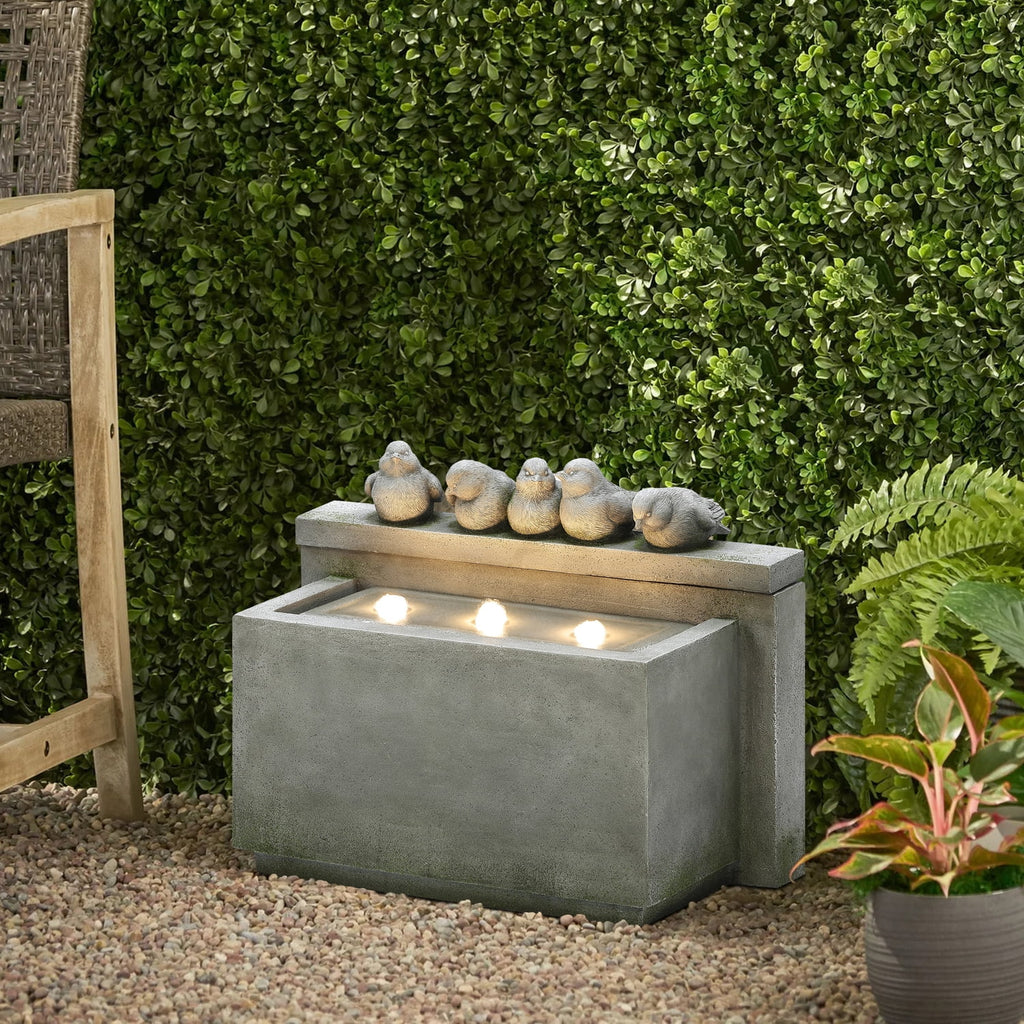 Gray Rectangular Resin Outdoor Bubbler Fountain with Lights S14811