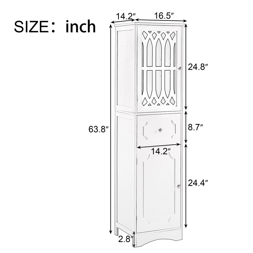 Tall Bathroom Storage Cabinet with Doors Drawers Wood Floor Freestanding Organizer S24252