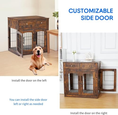 Wooden Dog Crate with 2 Drawers and Cushion V89250