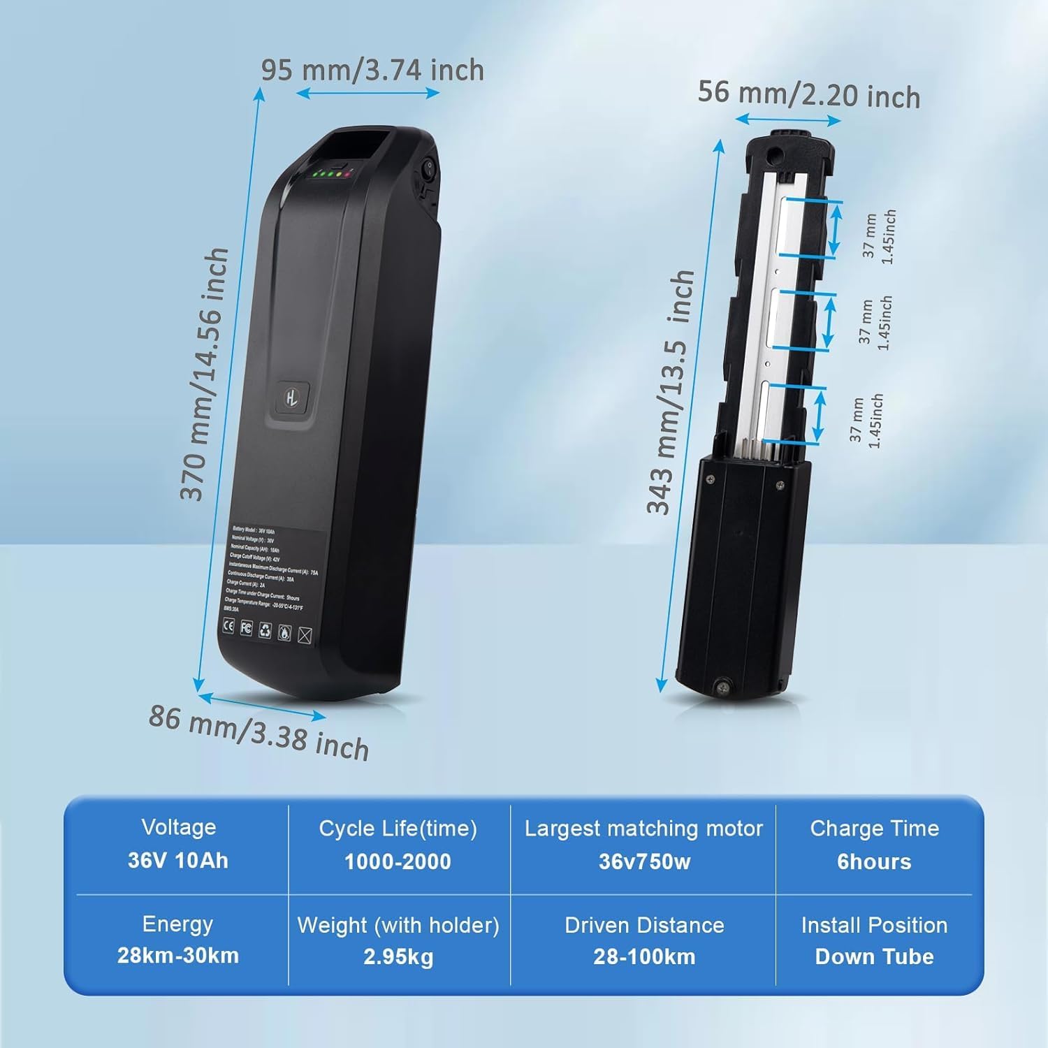 36V 10Ah Lithium Ebike Battery with 2A Charger Q7471