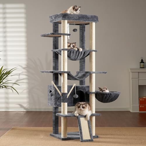 68.1-inch Tall Cat Tree with Sisal-Covered Scratching Posts, Smoky Gray T5598