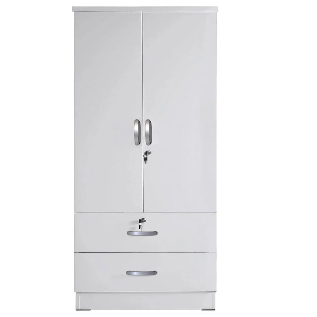 White Wood 2-Door Wardrobe Armoire with 2-Drawers N2250