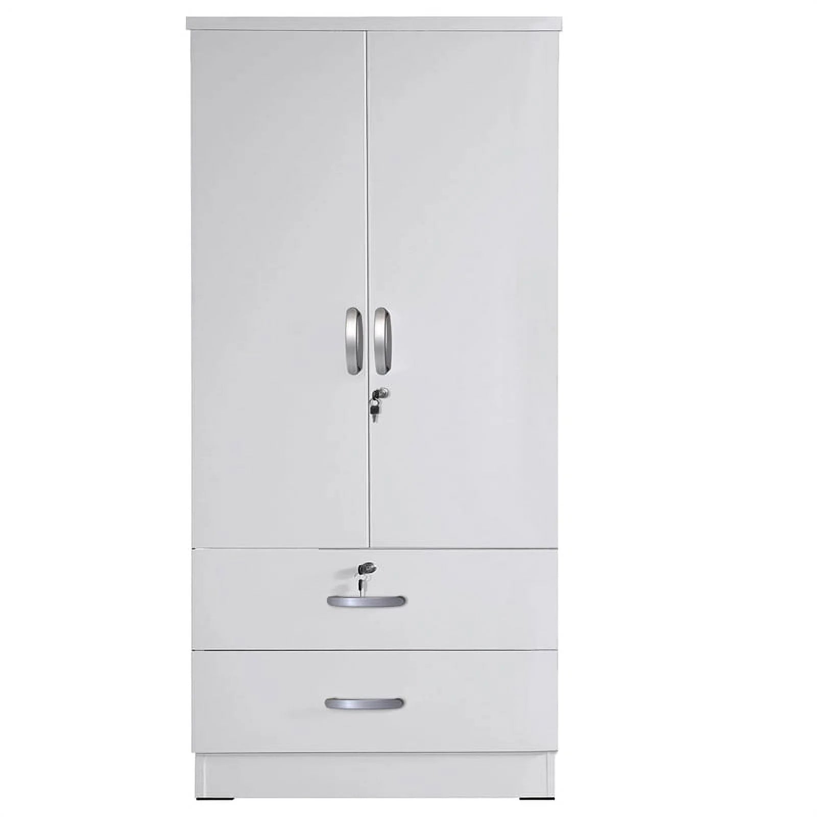 White Wood 2-Door Wardrobe Armoire with 2-Drawers N2250