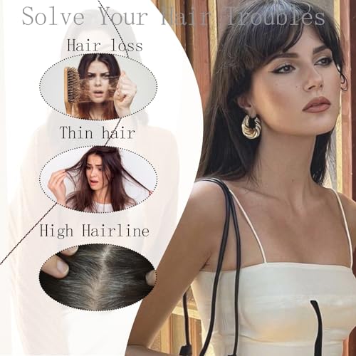 10 inch 3D French Bangs Real Human Hair Clip in Hair Topper, Brown C426