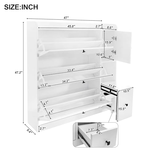 Slim Shoe Storage Cabinet with 3 Flip Drawers, Black B487560