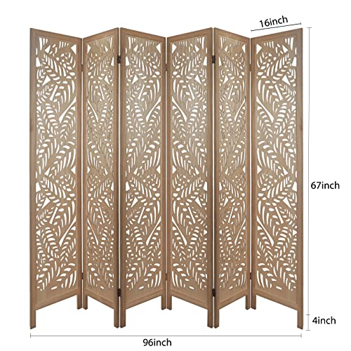 Light Brown 6 Panel Folding Wood Room Divider S6668