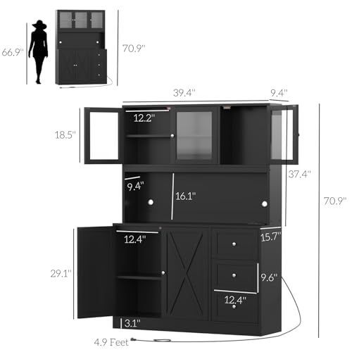 Natural Tall Kitchen Pantry Cabinet with Drawer and Glass Doors G7400