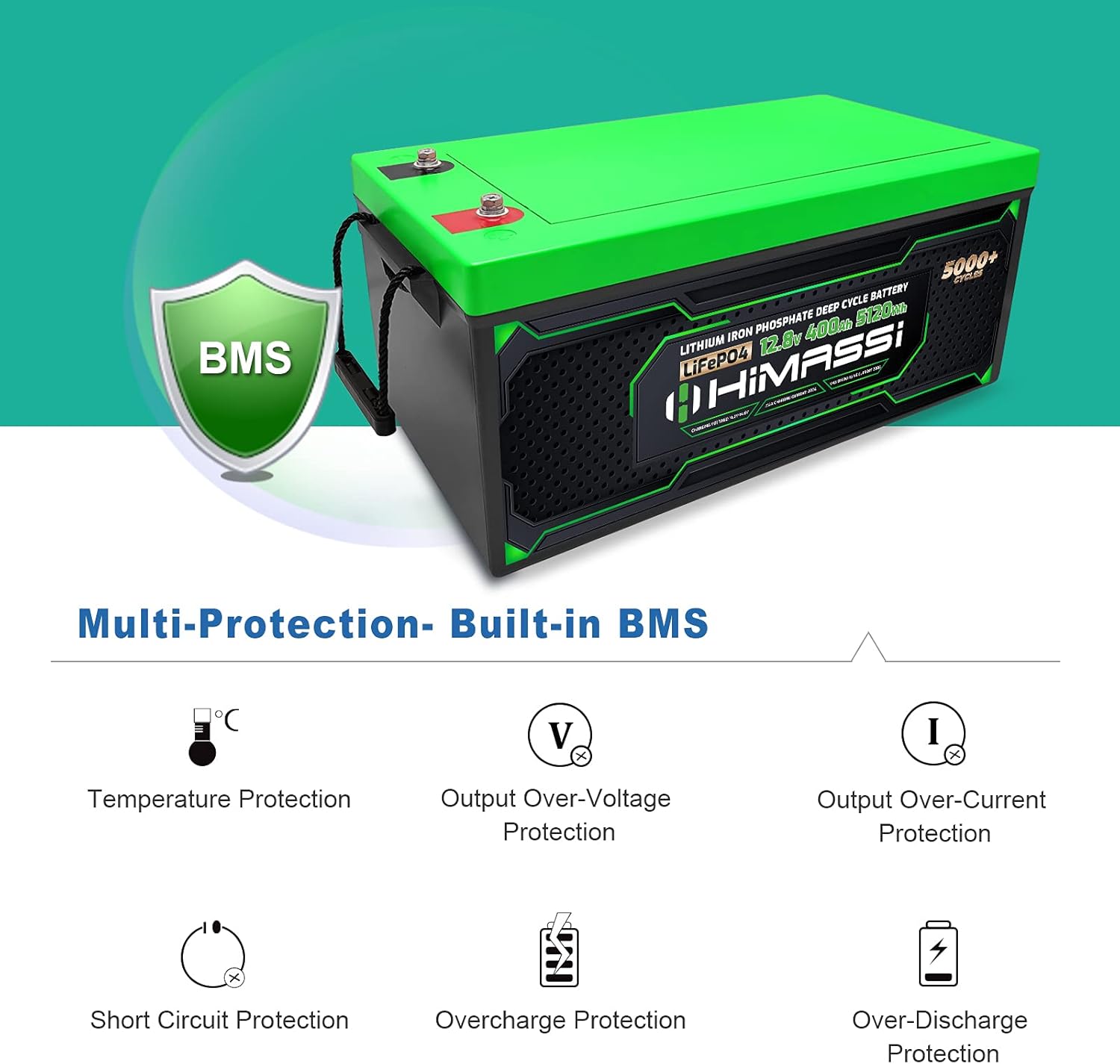 12V 400Ah Lithium Battery with 250A BMS B449001