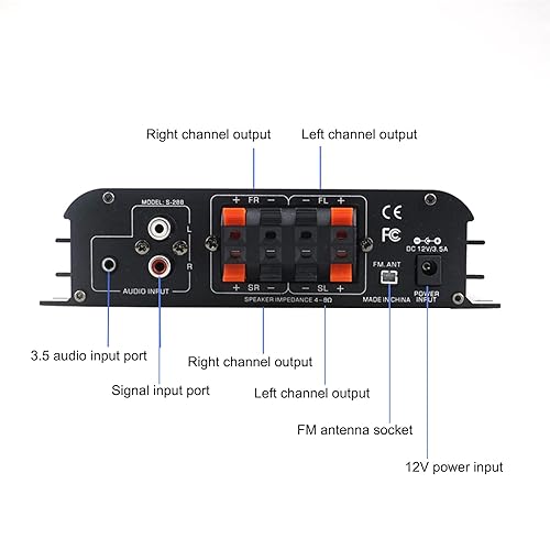 4 Channel Bluetooth 5.0 Stereo Amplifier, 50Wx4 Power Amp, 1200W Max, Class D Home Audio Receiver D663390