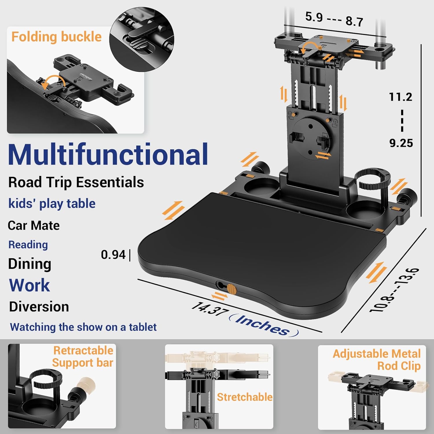 Foldable Car Seat Tray Table with Non-Slip Pad N485
