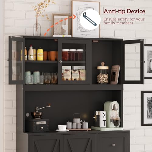 Natural Tall Kitchen Pantry Cabinet with Drawer and Glass Doors G7400