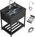 Stainless Steel Utility Sink 36.6" × 24.2" × 36.6" with Cold and Hot Water Faucet and Drain Kit E572