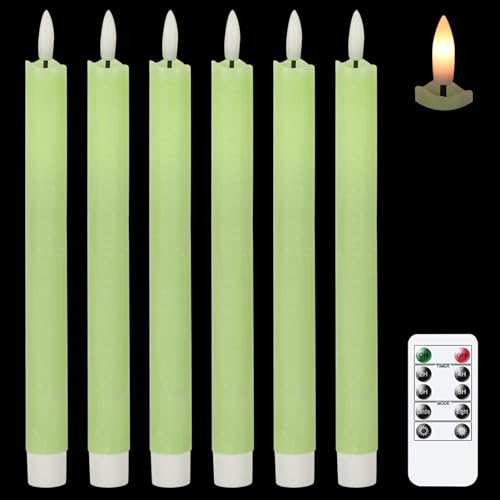 Flameless Taper Candles with Remote, Battery Operated Led Warm 3D Wick Light Real Wax Pack of 6 (Ivory, 0.78 X 9.64 Inch) H43049