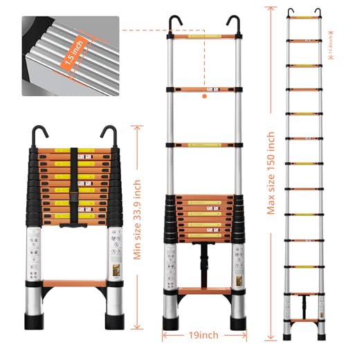 26.2FT Aluminum Telescoping Ladder with Stabilizer Bar I1026