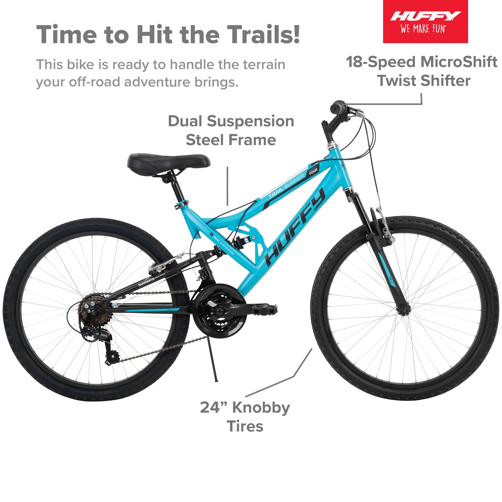 24 Trail Runner Girls Full Suspension Mountain Bikes Teal Blue N3649
