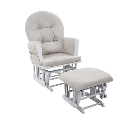 White Gray Reclining Glider Rocker with Ottoman V234