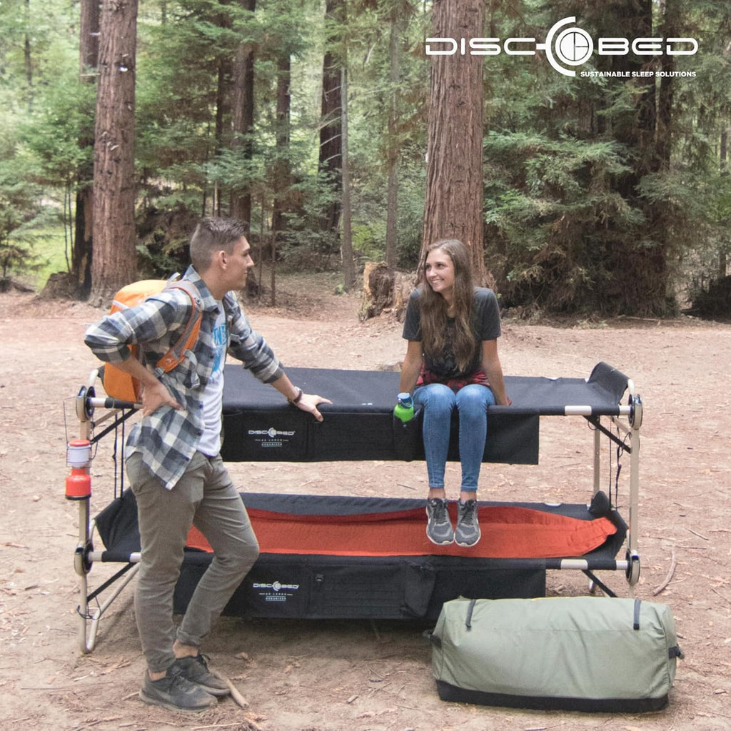 Black Outdoor Convertible 2 Person Camping Cot with 2 Side Organizers W490