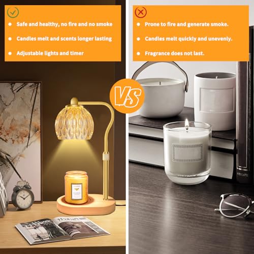 Candle Warmer Lamp with 3 Bulbs, Dimmable Adjustable Hight Gold L745