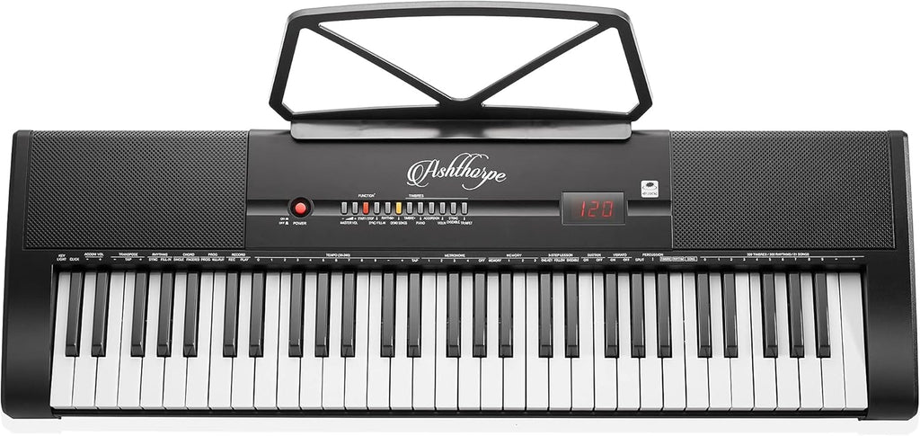 61-Key Digital Electronic Keyboard Piano with Light Up Keys, Stand, Bench, Headphones, Mic and Keynote Stickers K612196