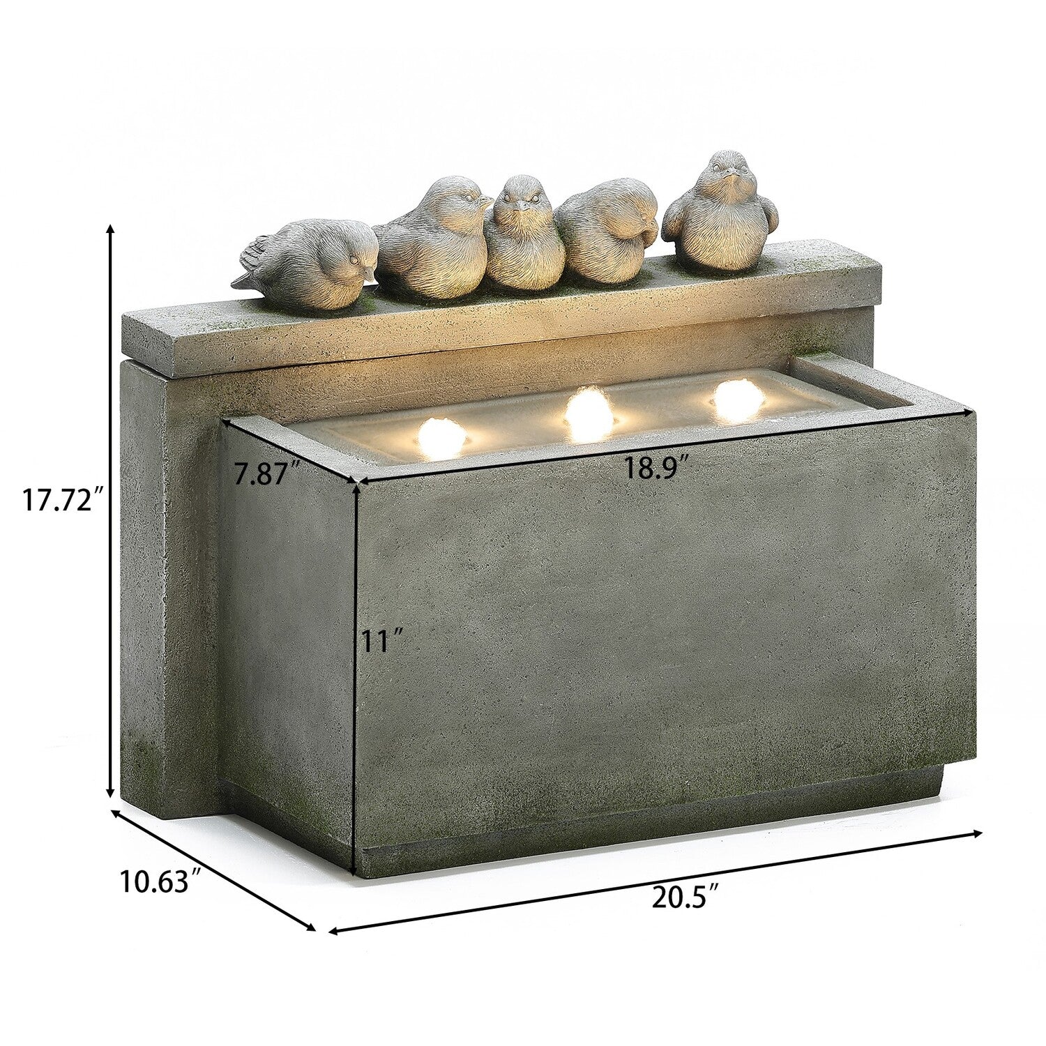 Gray Rectangular Resin Outdoor Bubbler Fountain with Lights S14811