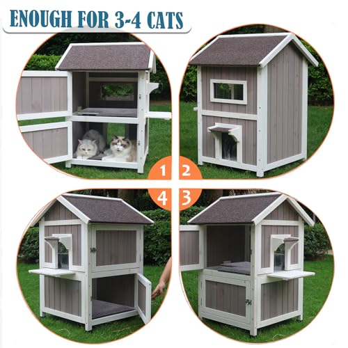Large Outdoor Wooden Cat House with Escape Door B379