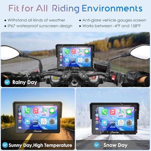 Wireless CarPlay Android Auto Motorcycle Screen, 6.3" Waterproof Touchscreen P5037