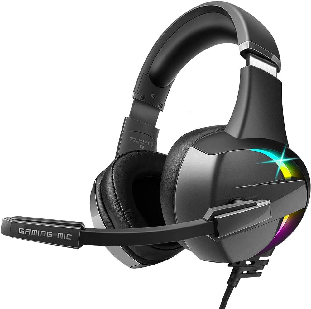 Gaming Headset Headphones with Noise Canceling Microphone LED RGB Light (Black) X6594