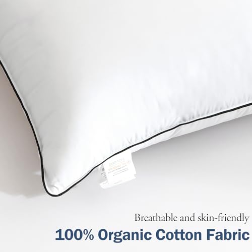 Medium Firm Goose Down king size pillows set of 2, 1000TC Organic Cotton Cover, Polyester 20"x36" U753