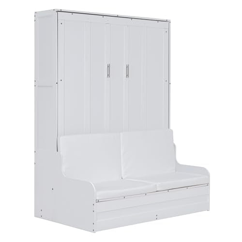 White Queen Size Wood Murphy Bed with Cushion T64867