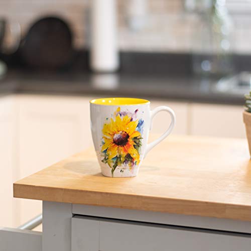 Blue 16 Ounce Glossy Ceramic Stoneware Floral Mug with Handle D446697