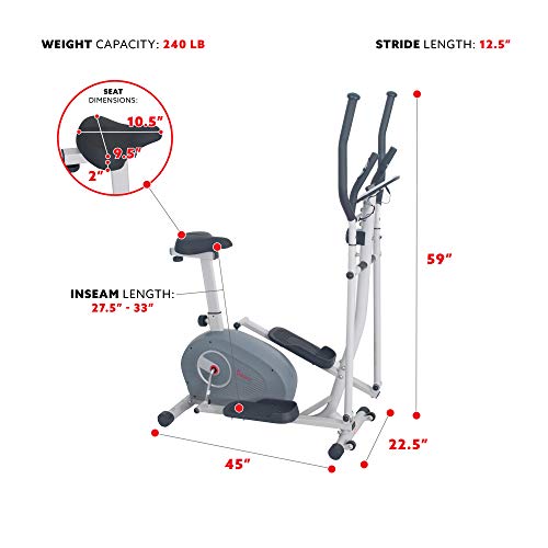 2-in-1 Magnetic Elliptical Upright Bike with Adjustable Seat U9028