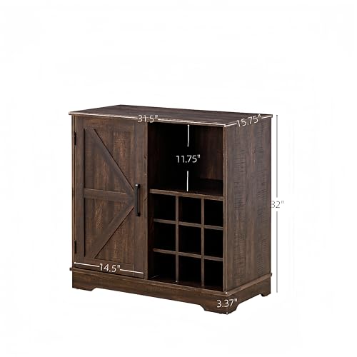 Gray Wash Coffee Bar Cabinet with Wine Rack Barn Door Buffet Sideboard E921