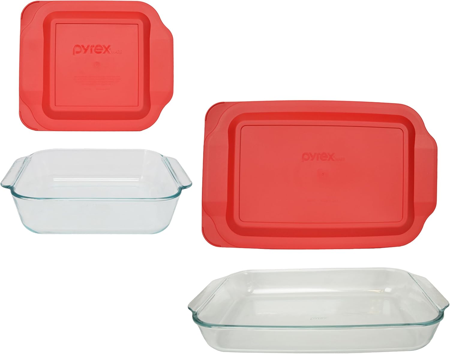 Clear Glass Baking Dish Bundle with Red Plastic Lids W819784