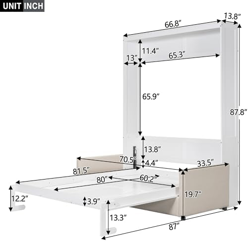 White Queen Size Wood Murphy Bed with Cushion T64867