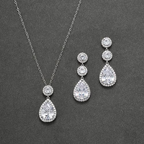Teardrop Cubic Zirconia Necklace Earrings Set Q8019