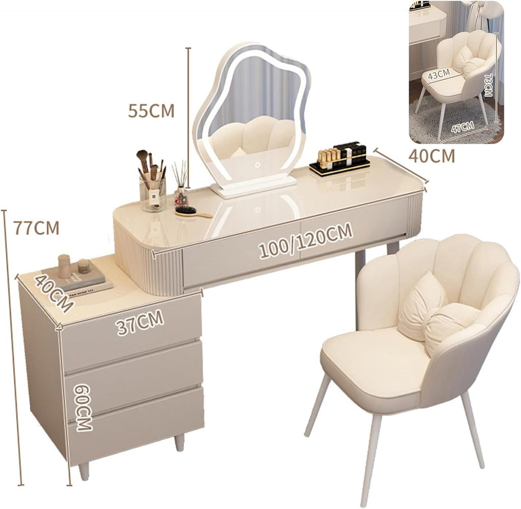 Makeup Vanity Table with Lighted Mirror, 3 Lighting Modes Adjustable, Large Capacity Dressing Table L5902