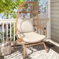 Beige Wicker Egg Chair with Stand & Cushion M137