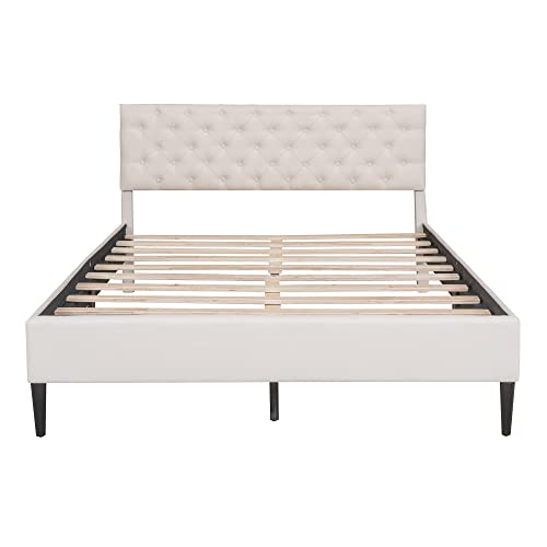 Gray Twin Upholstered Linen Platform Bed with Adjustable Headboard W502