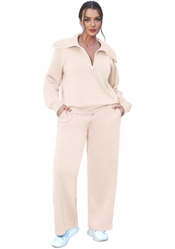 Half Zip Sweatshirt And Wide Leg Sweatpant 2 Piece Sweatsuit U5510