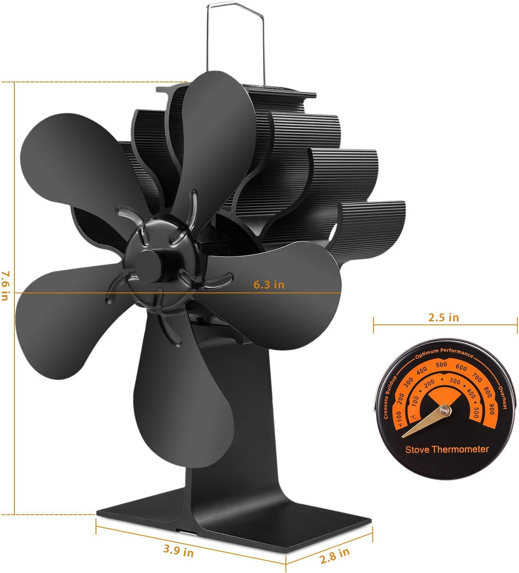 5-Blades Heat Powered Stove Fan with Thermometer Pack of 2 R64071