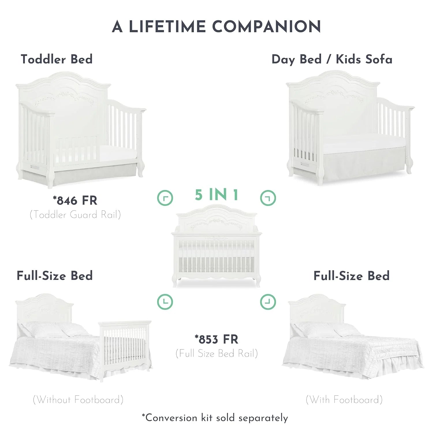 5-in-1 Convertible Crib in Frost X461111